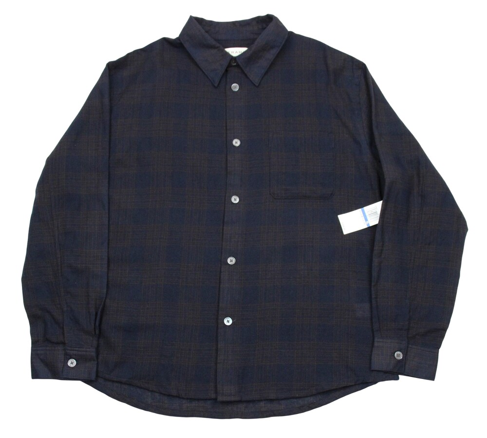 $268 Frame Shirt Mens XL Navy Multi Plaid 100% Wool Long Sleeve Button Up NWT